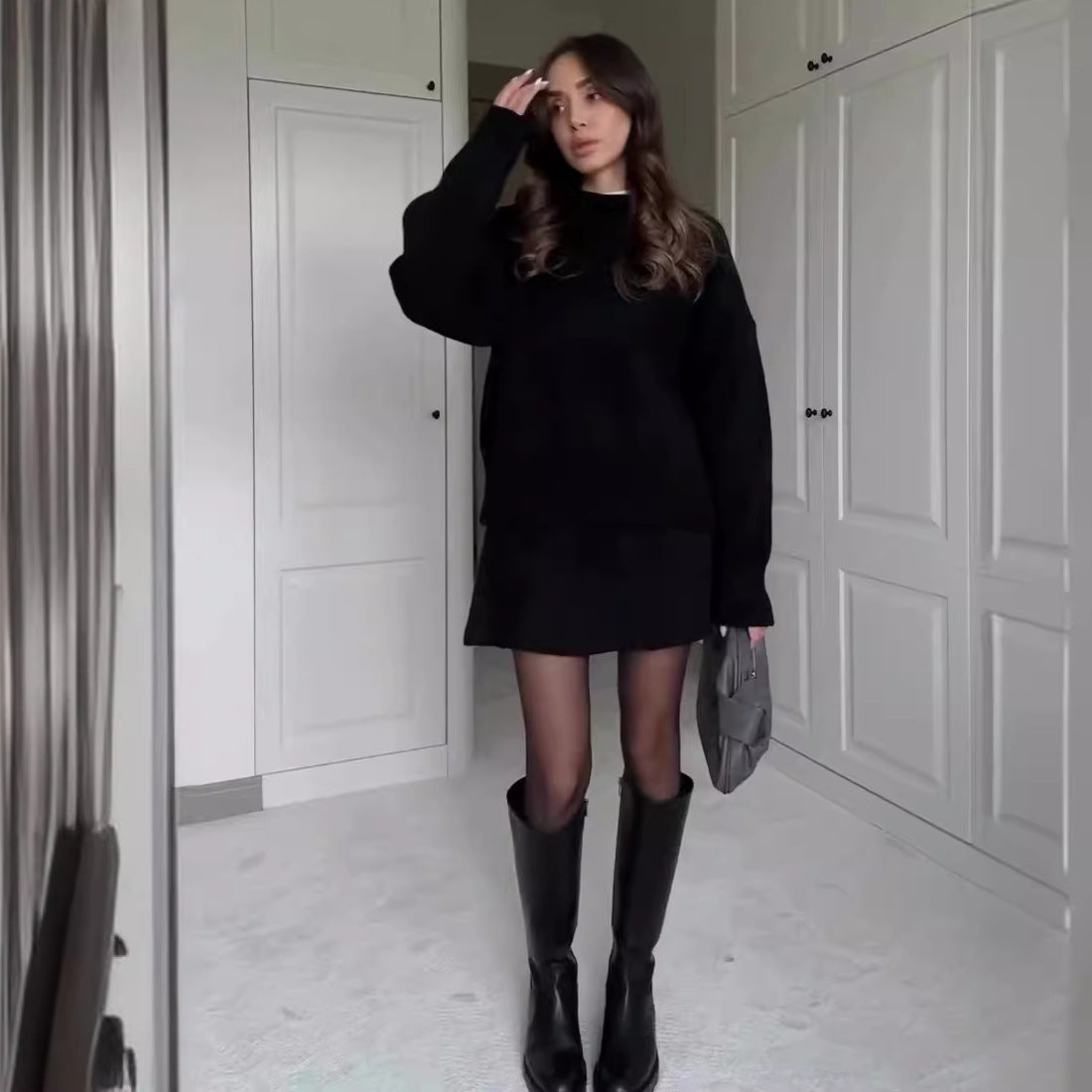 Zweiteiliges Strickset Damen – Pullover & Minirock